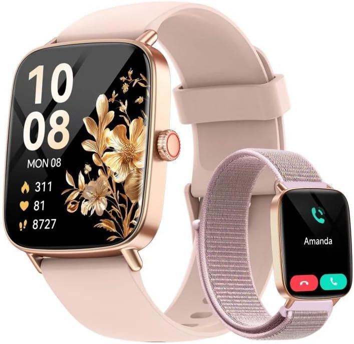 Smart Watch with Call Function, 1.85" HD Fitness Tracker with Heart Rate/SpO2 Monitor, IP68 Waterproof