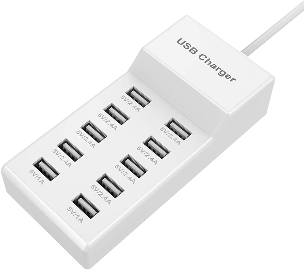 10-Port USB Charging Station Multi-Port USB Charger Hub with Auto-Detect