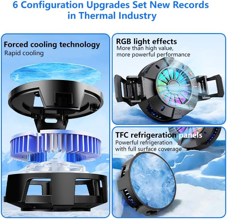 2-in-1 Magnetic Clip Phone Cooler RGB LED Fan with Digital Temp Display