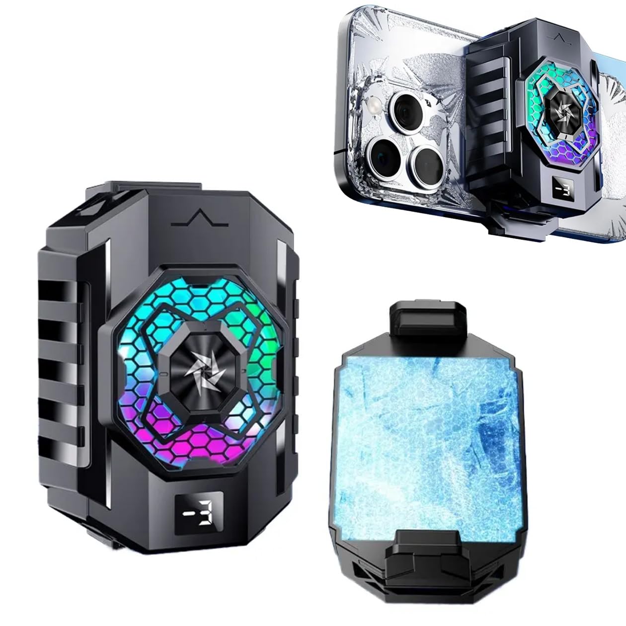 RGB Semiconductor Phone Cooler Fan with LED Temp Display for Gaming Streaming