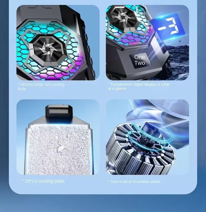 RGB Semiconductor Phone Cooler Fan with LED Temp Display for Gaming Streaming