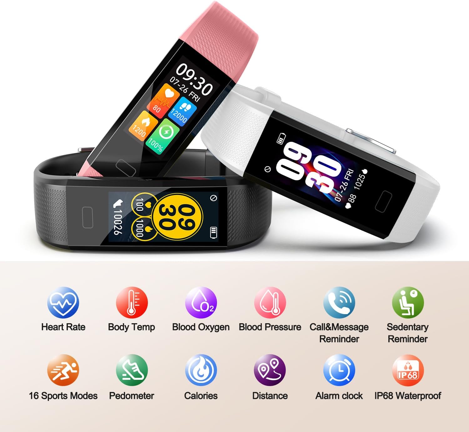 Fitness Tracker Watch with Heart Rate & Sleep Monitor, IP68 Waterproof Step Counter