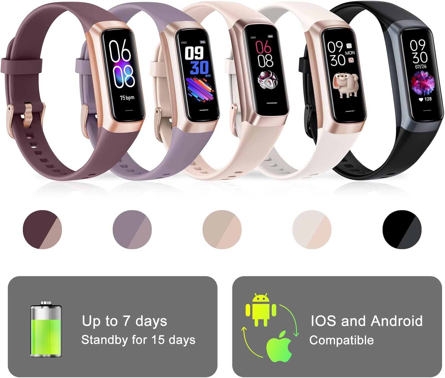 Fitness Tracker with 1.1" AMOLED Screen, 24/7 Heart Rate, SpO2 & Blood Pressure Monitor