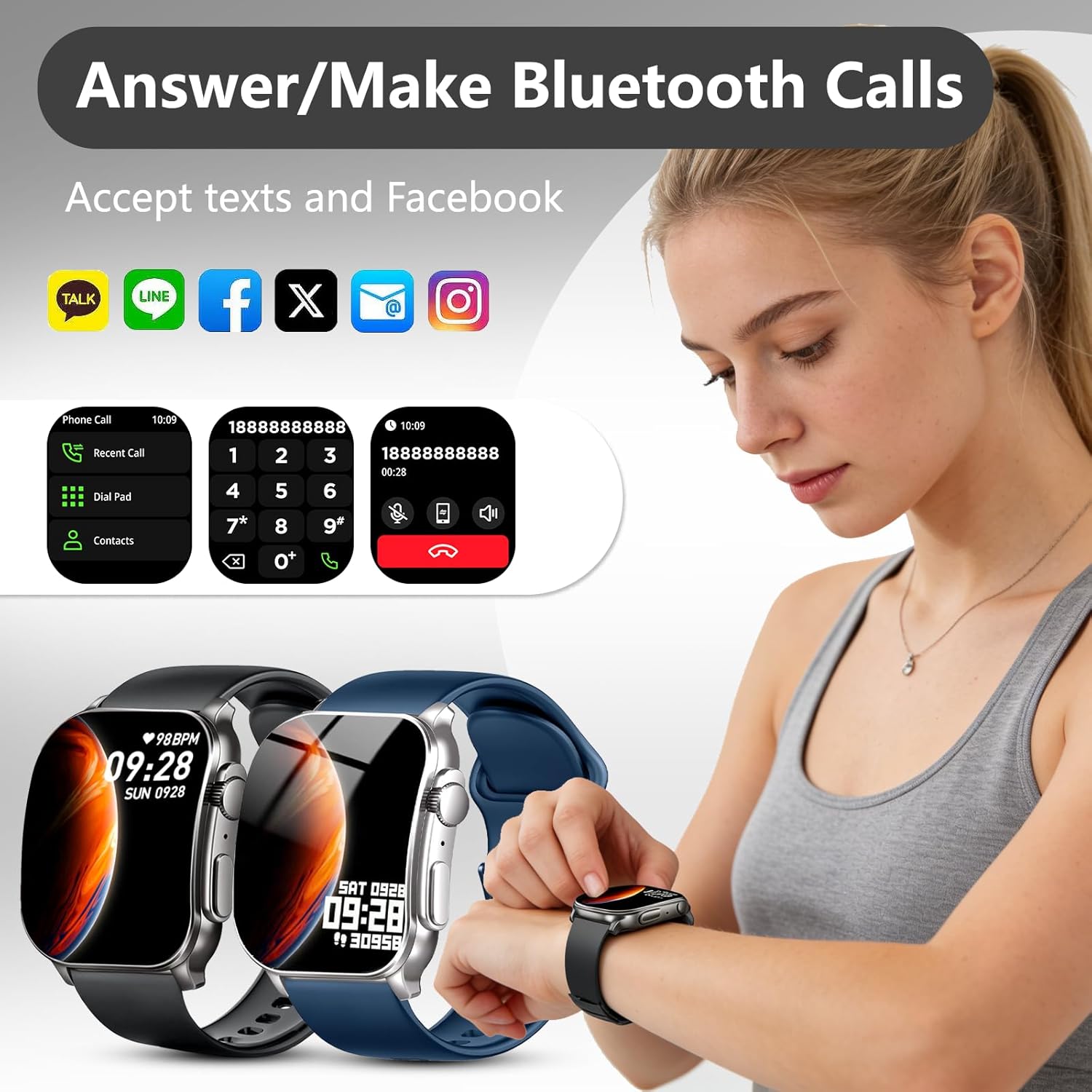 2.01" AMOLED Smart Watch Fitness Tracker with Heart Rate & Sleep Monitor, IP68 Waterproof