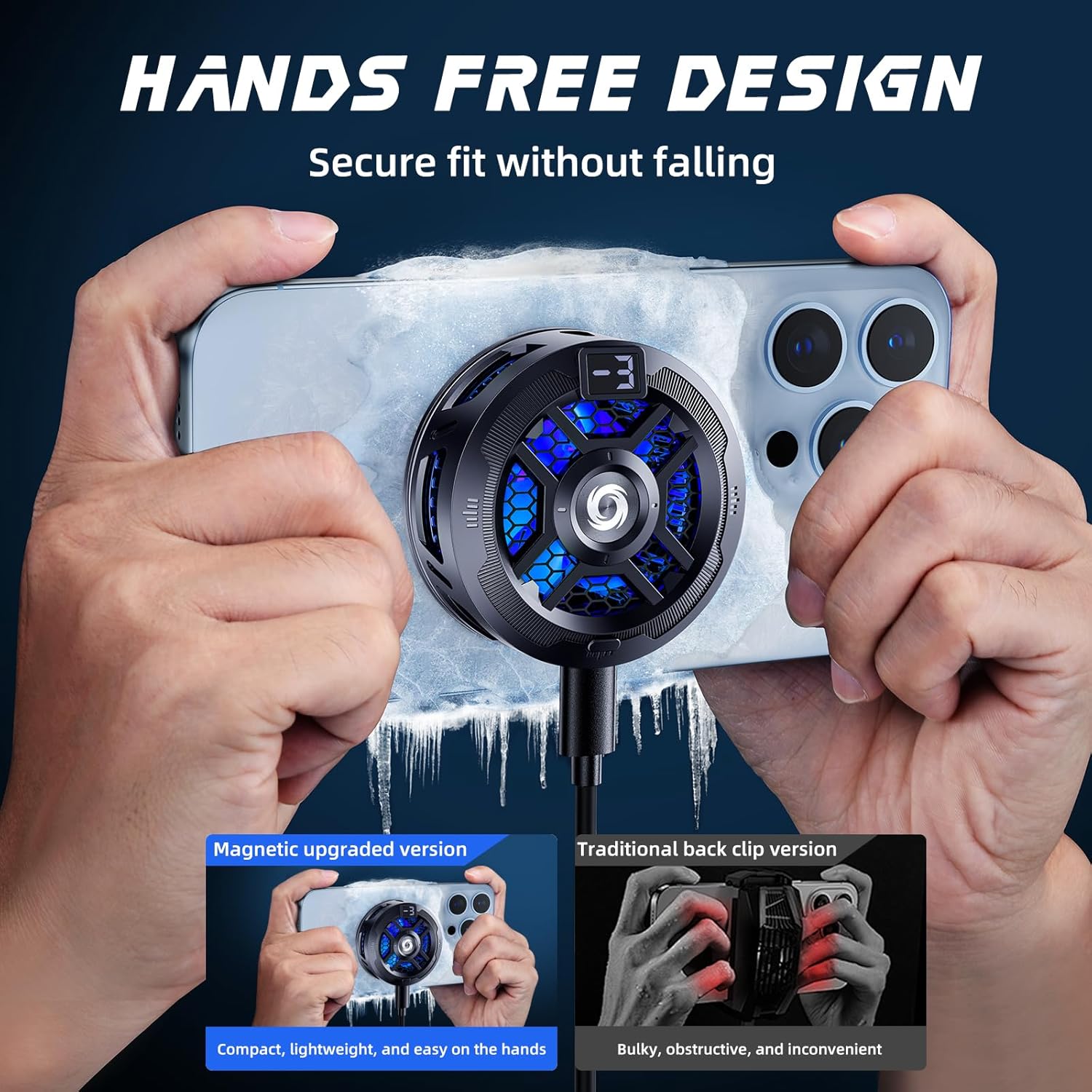 Magnetic Semiconductor Phone Cooler with Temp Display Dual Mode for iPhone MagSafe Android Gaming