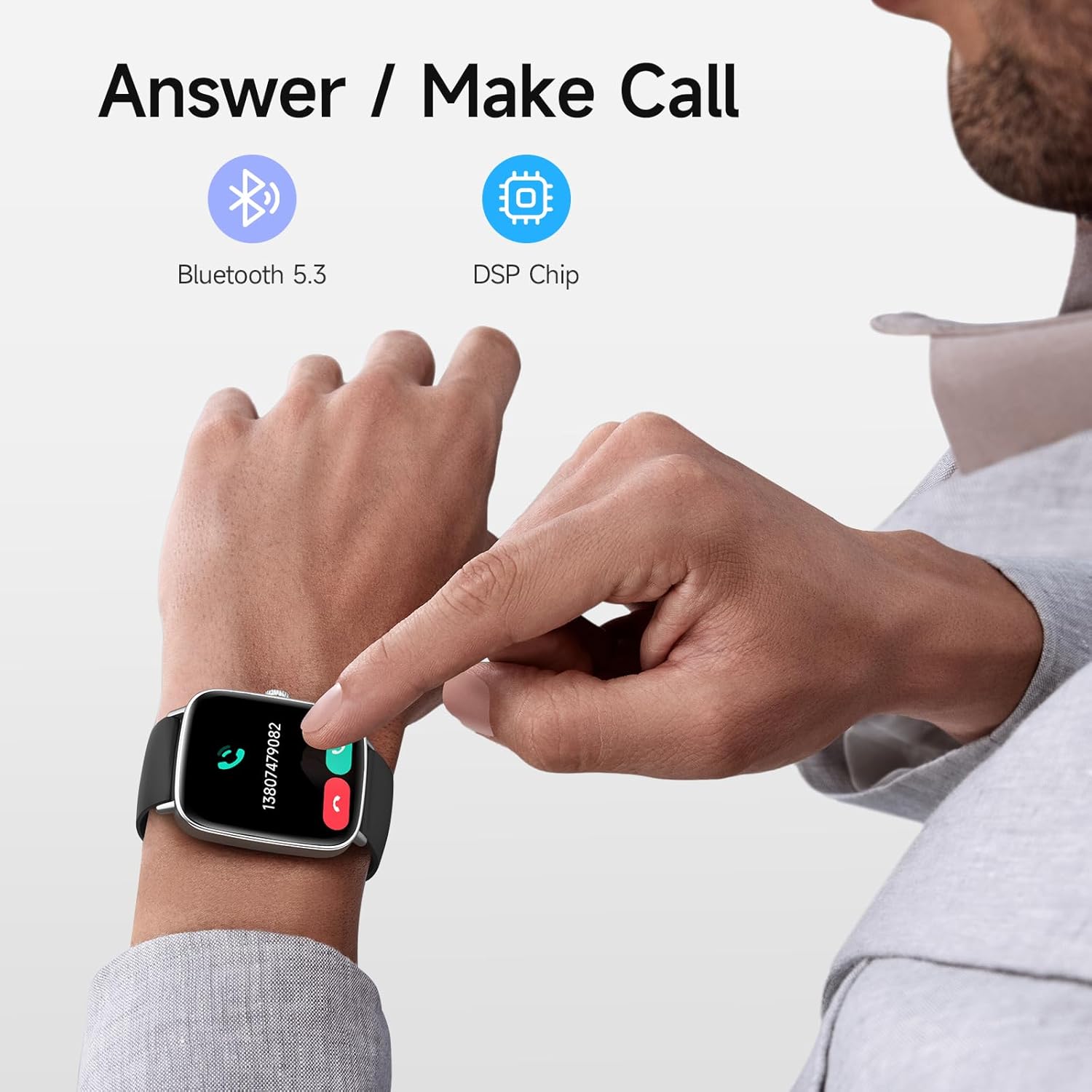Smart Watch with Call Function, 1.85" HD Fitness Tracker with Heart Rate/SpO2 Monitor, IP68 Waterproof