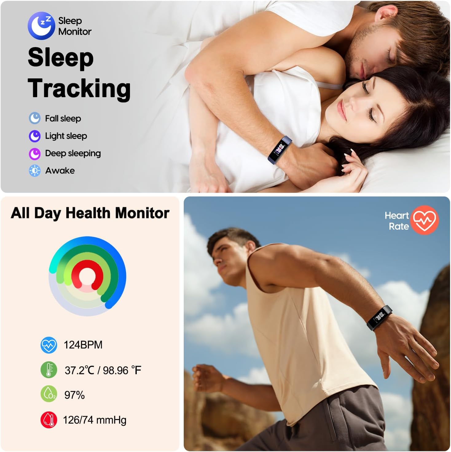 Fitness Tracker Watch with Heart Rate & Sleep Monitor, IP68 Waterproof Step Counter