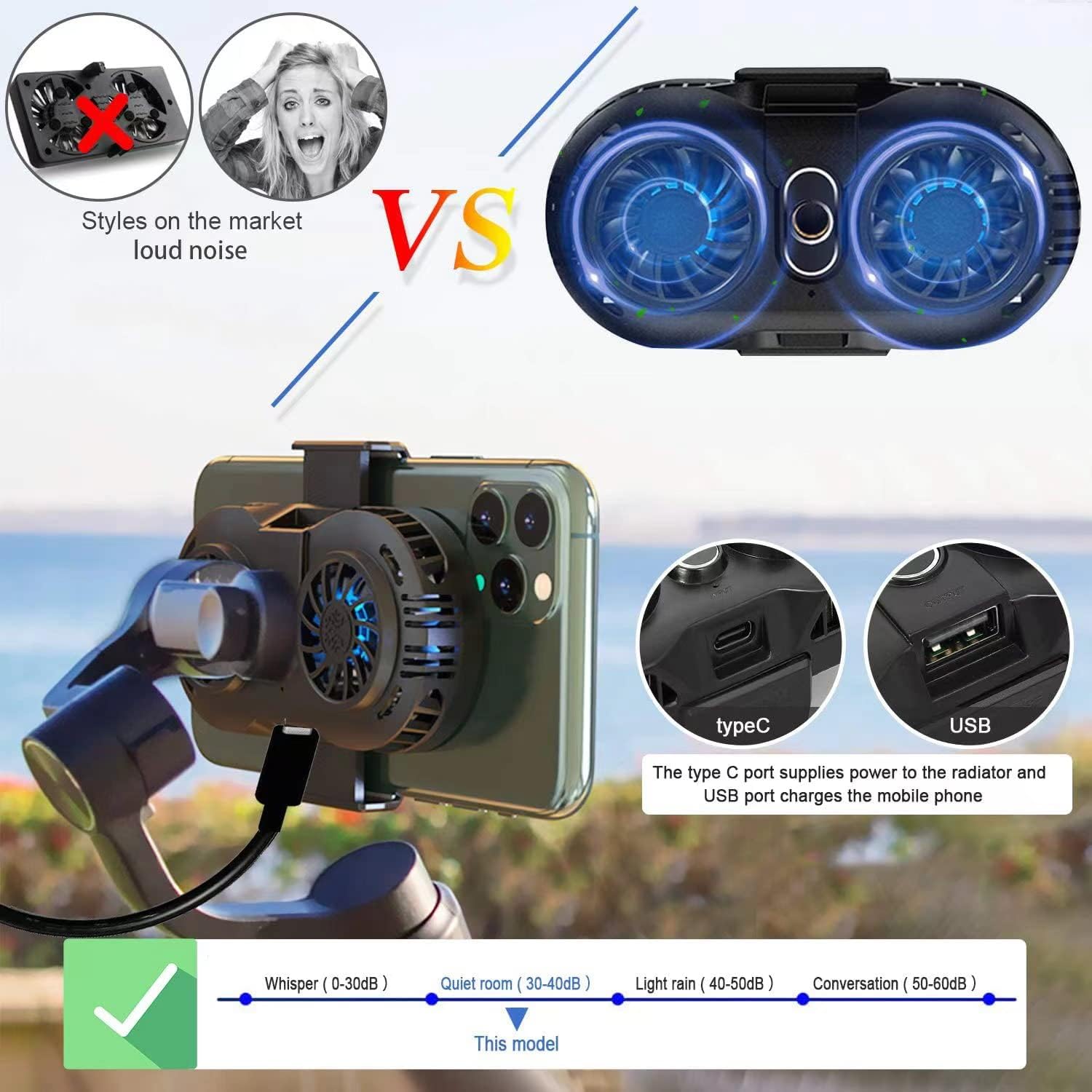 Dual Fan Phone Cooler Semiconductor Cooling Radiator for Gaming Live Streaming iPhone Android