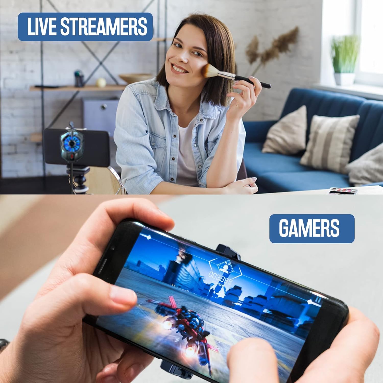 Gaming Phone Cooler Fan with 2 Cooling Modes for iPhone Android 4.5-7in