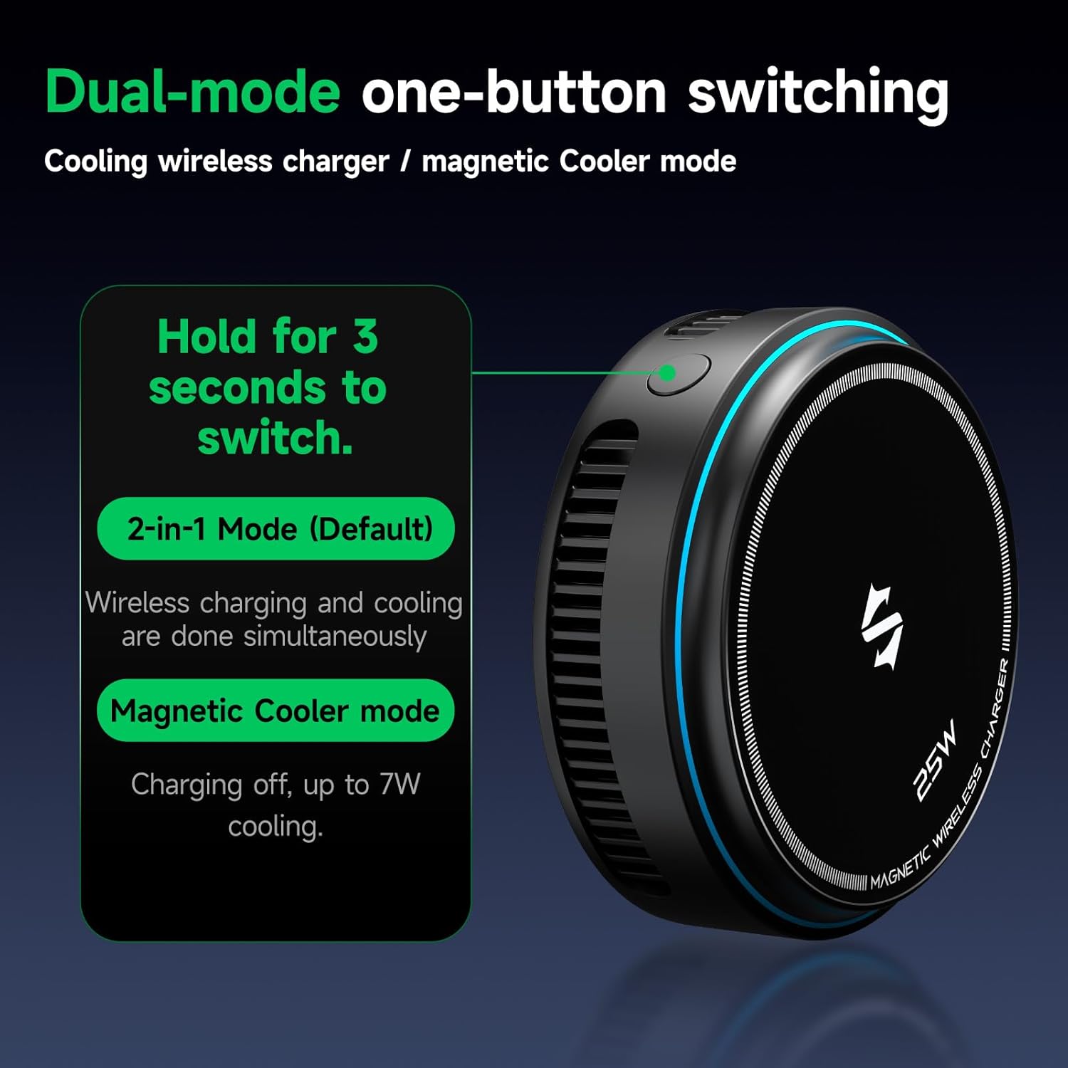 Magnetic Wireless Charger Phone Cooler 25W for iPhone 17/16/15/14 Gaming Streaming