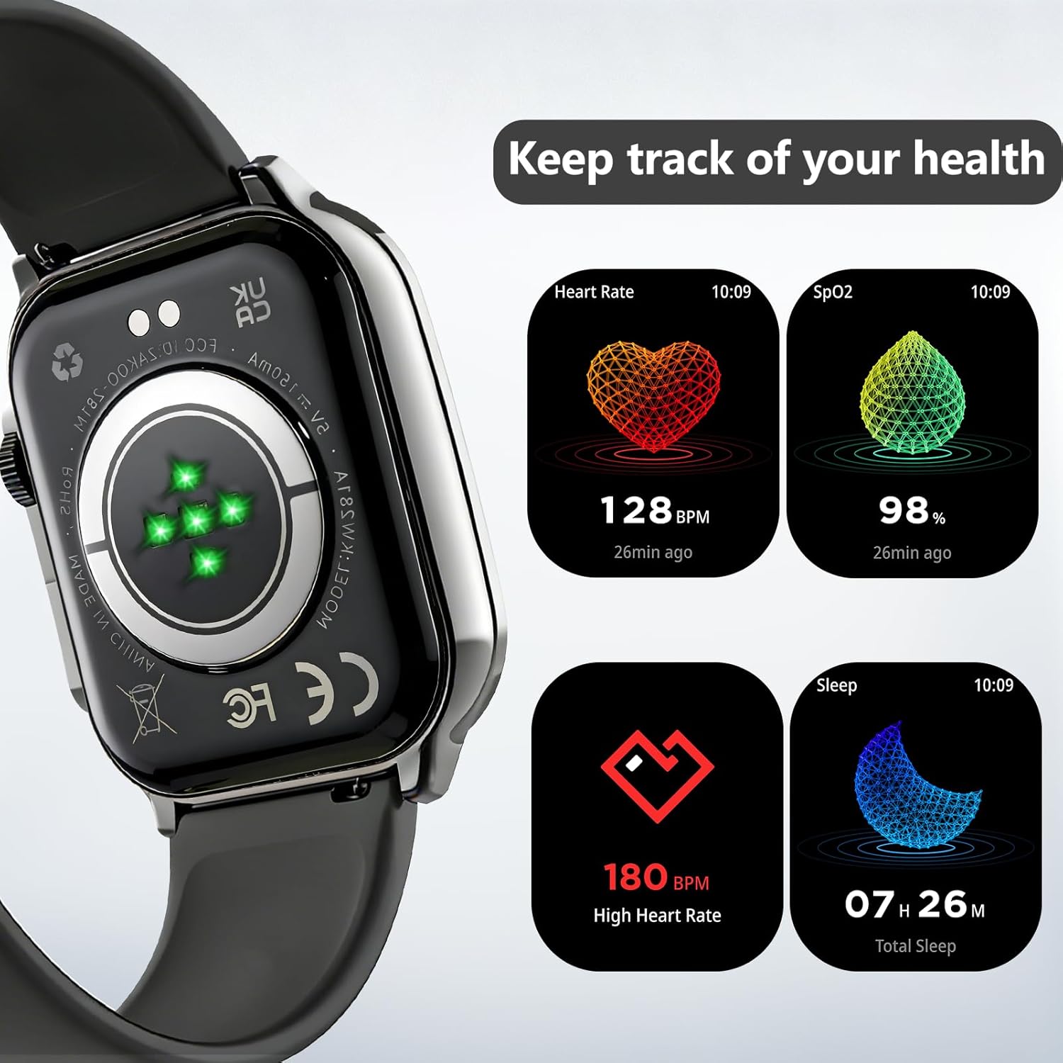 2.01" AMOLED Smart Watch Fitness Tracker with Heart Rate & Sleep Monitor, IP68 Waterproof