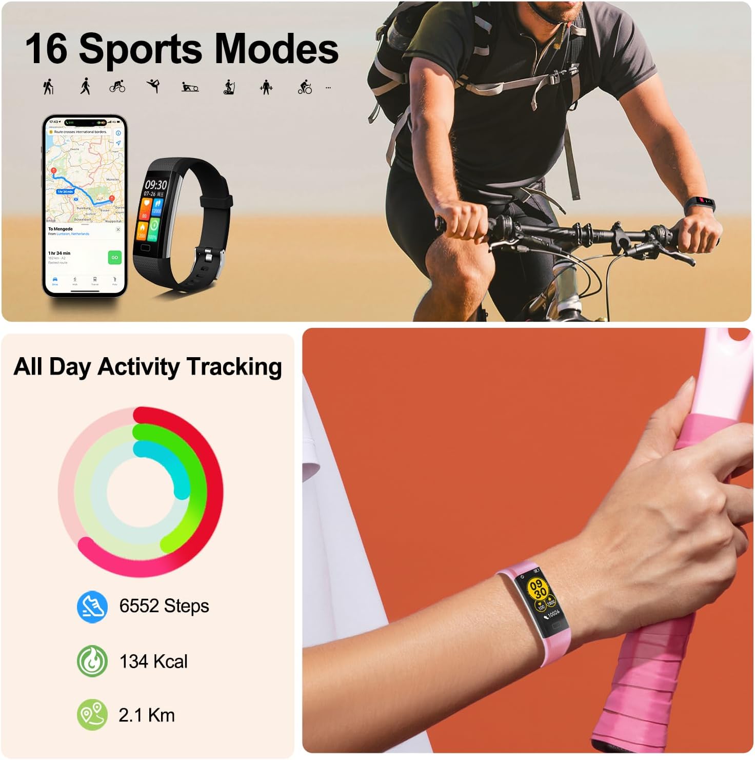 Fitness Tracker Watch with Heart Rate & Sleep Monitor, IP68 Waterproof Step Counter