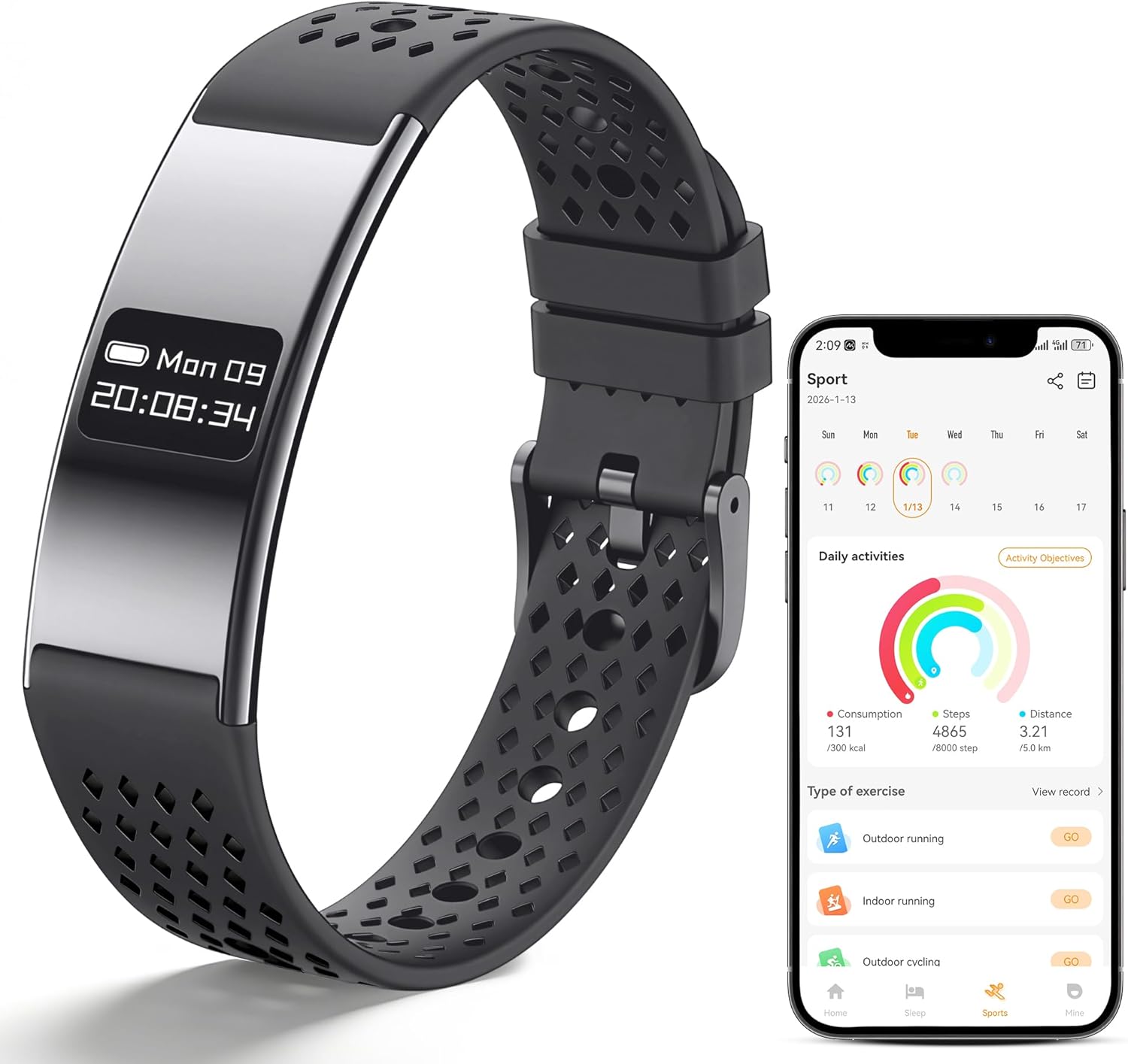Smart Bracelet Fitness Tracker with Heart Rate, HRV, Stress & Sleep Monitor, 2 Bands