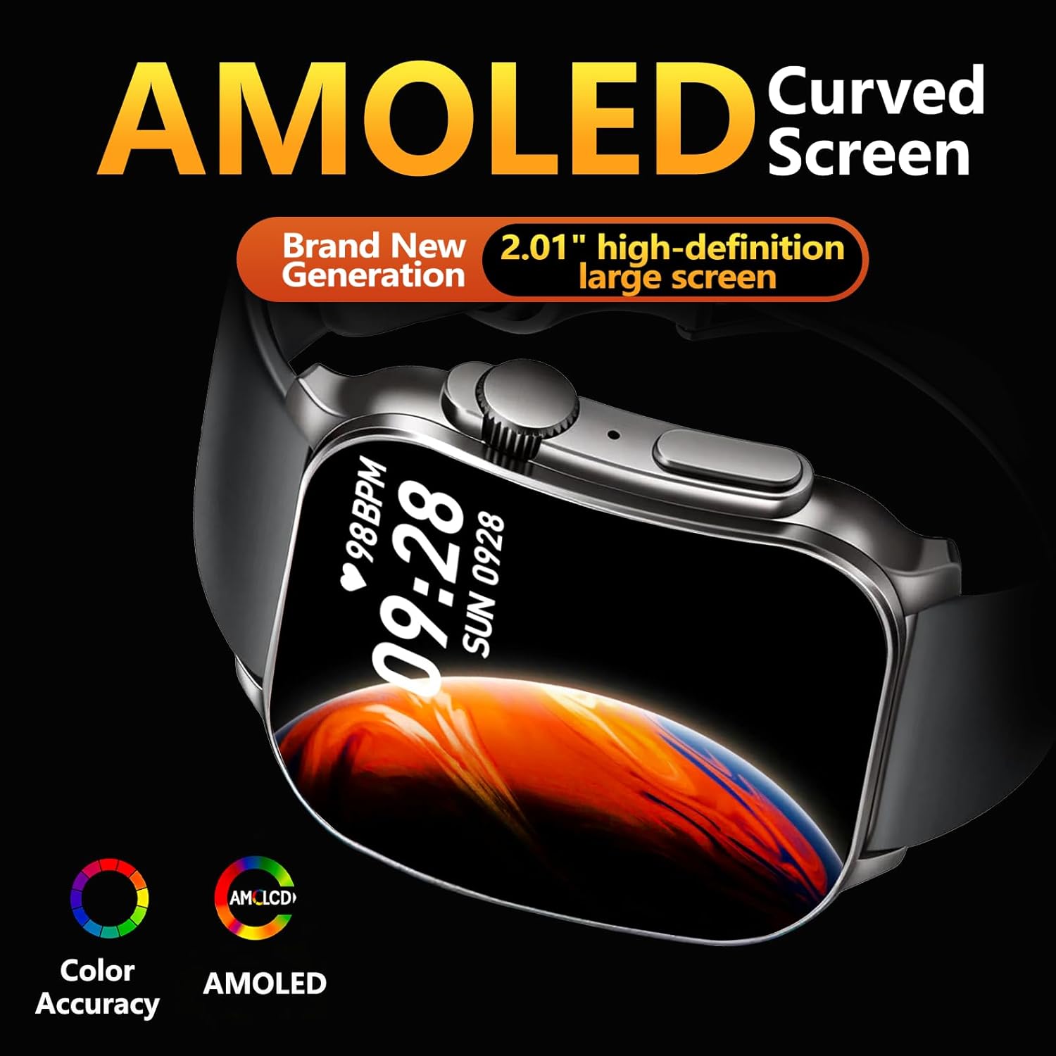 2.01" AMOLED Smart Watch Fitness Tracker with Heart Rate & Sleep Monitor, IP68 Waterproof