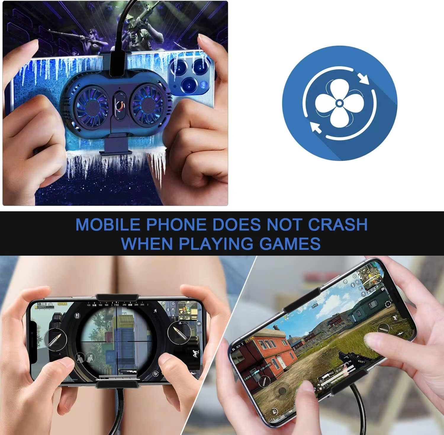 Dual Fan Phone Cooler Semiconductor Cooling Radiator for Gaming Live Streaming iPhone Android