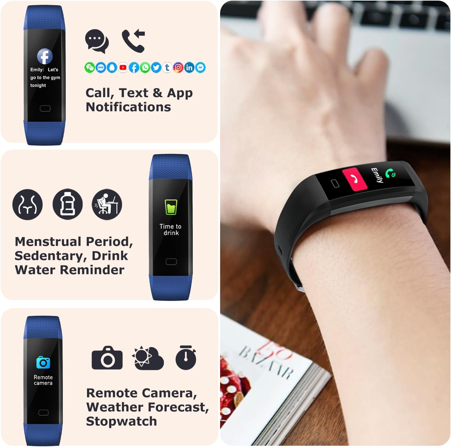 Fitness Tracker Watch with Heart Rate & Sleep Monitor, IP68 Waterproof Step Counter