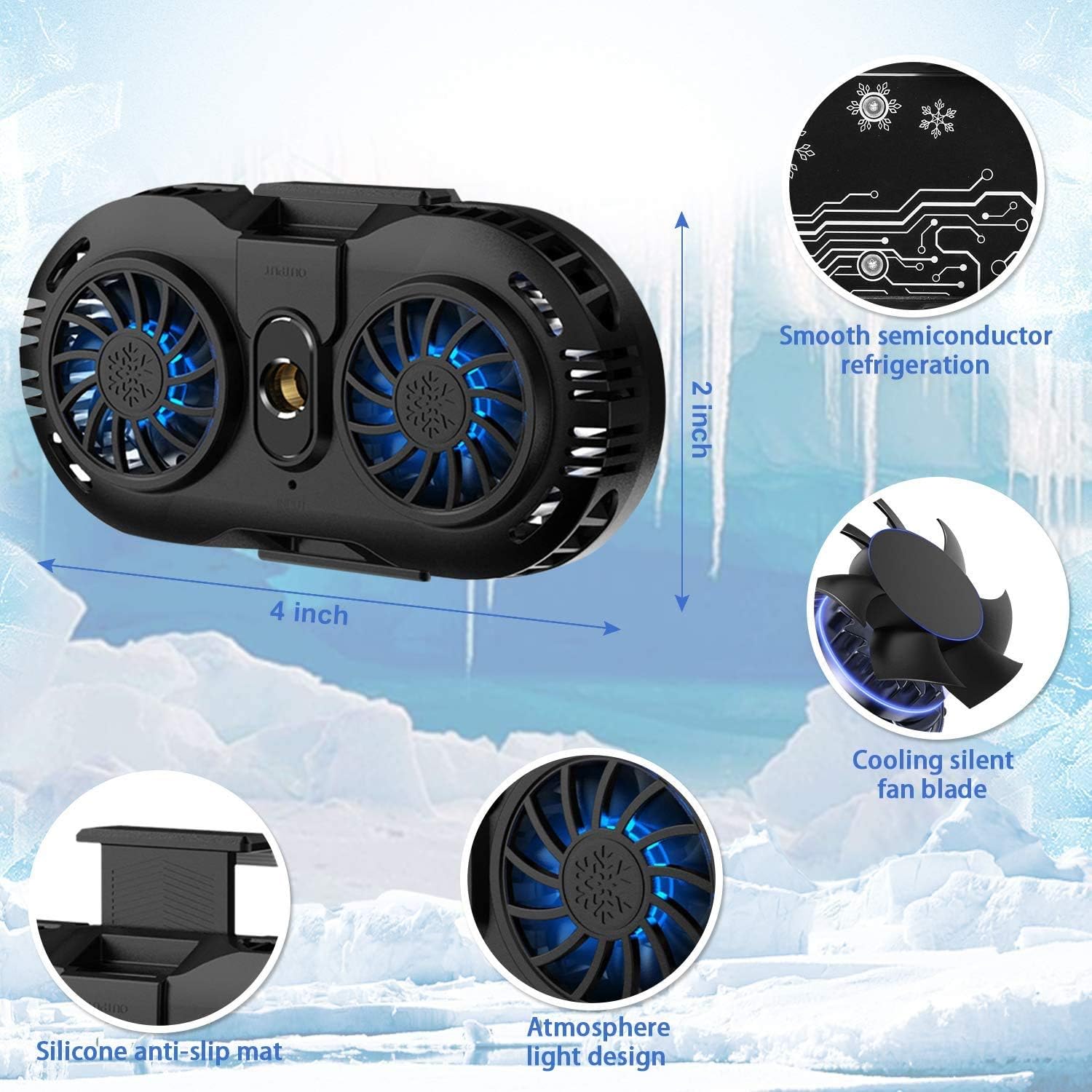 Dual Fan Phone Cooler Semiconductor Cooling Radiator for Gaming Live Streaming iPhone Android