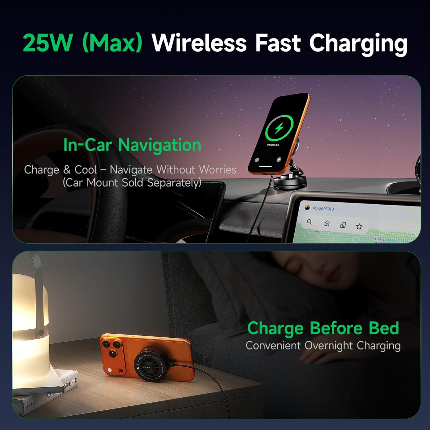 Magnetic Wireless Charger Phone Cooler 25W for iPhone 17/16/15/14 Gaming Streaming