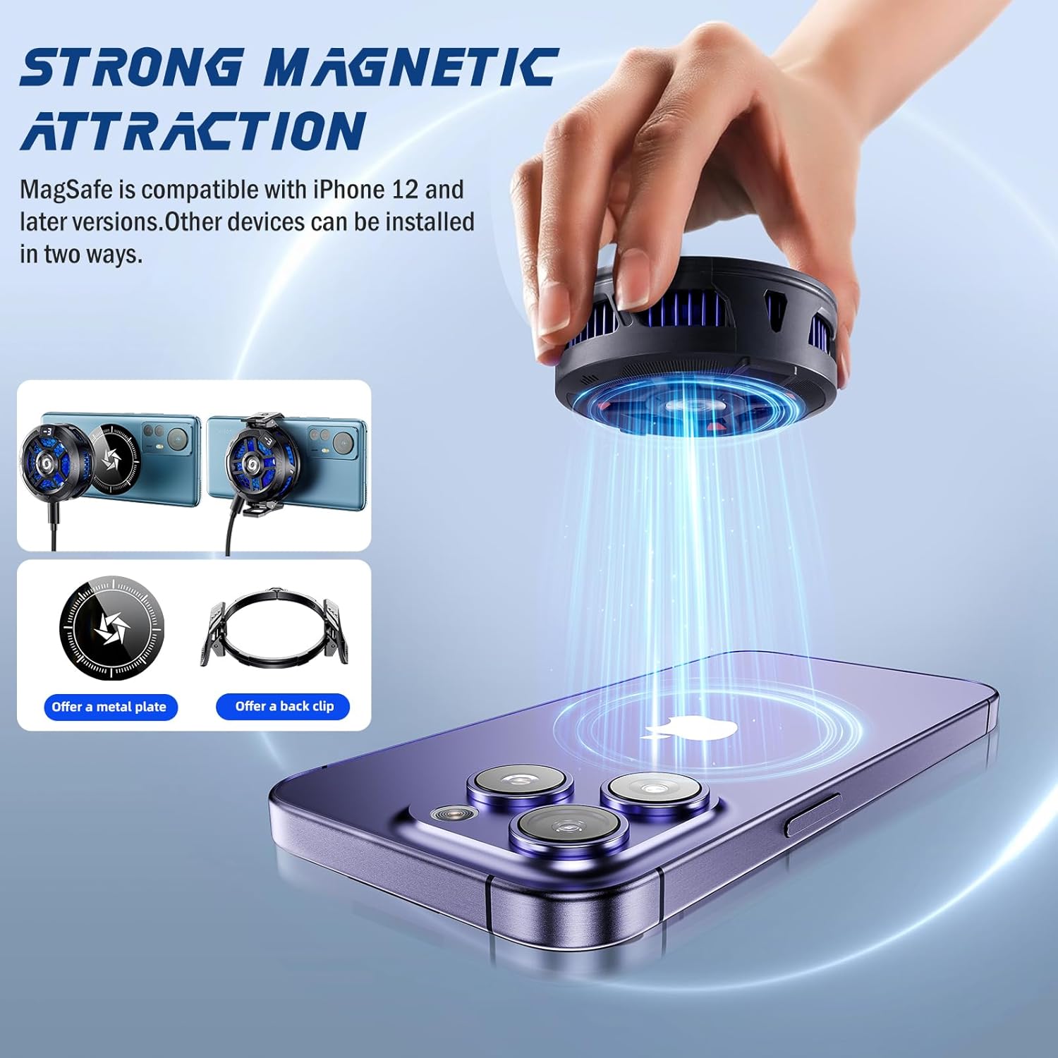 Magnetic Semiconductor Phone Cooler with Temp Display Dual Mode for iPhone MagSafe Android Gaming