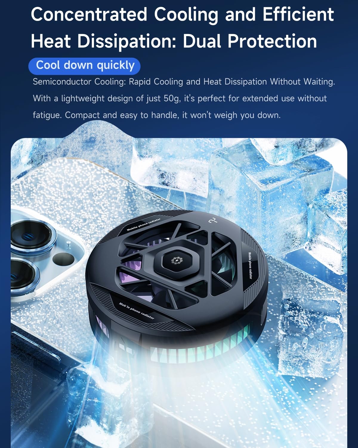 Magnetic Phone Cooler RGB Semiconductor Cooling Fan for iPhone Android Gaming Live Streaming