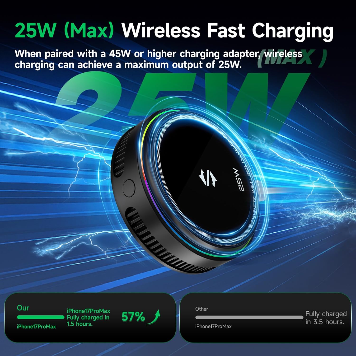 Magnetic Wireless Charger Phone Cooler 25W for iPhone 17/16/15/14 Gaming Streaming