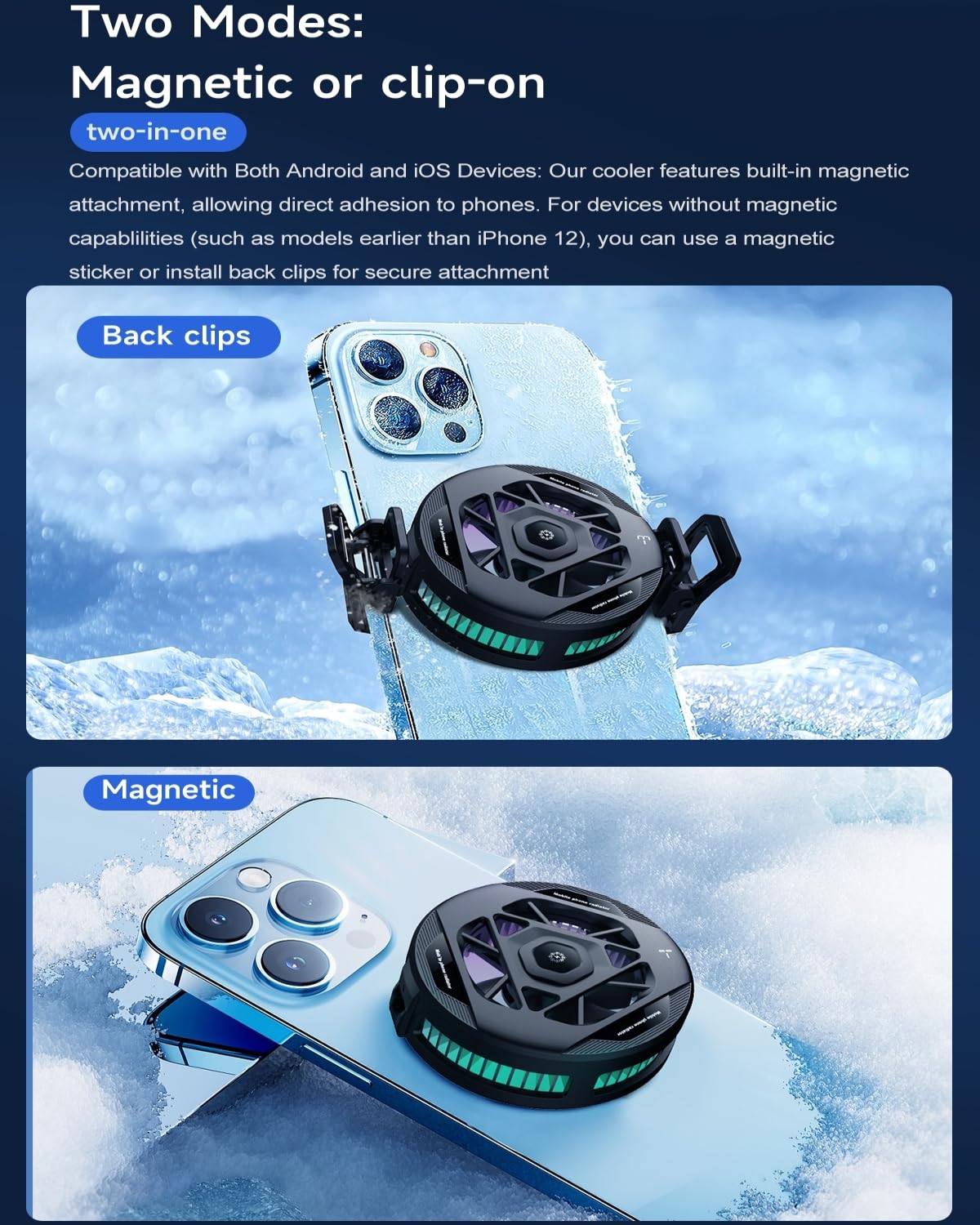 Magnetic Phone Cooler RGB Semiconductor Cooling Fan for iPhone Android Gaming Live Streaming