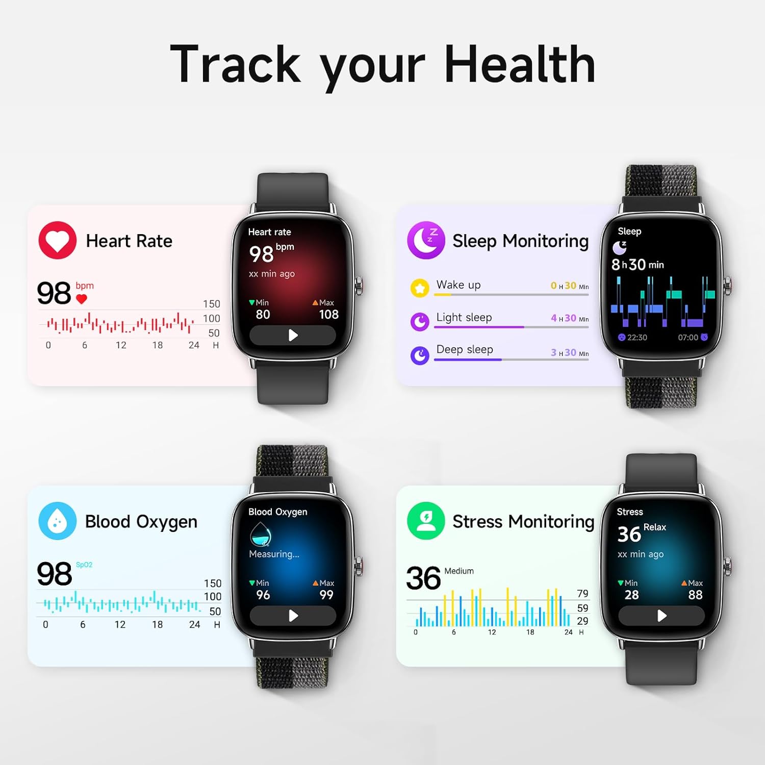 Smart Watch with Call Function, 1.85" HD Fitness Tracker with Heart Rate/SpO2 Monitor, IP68 Waterproof