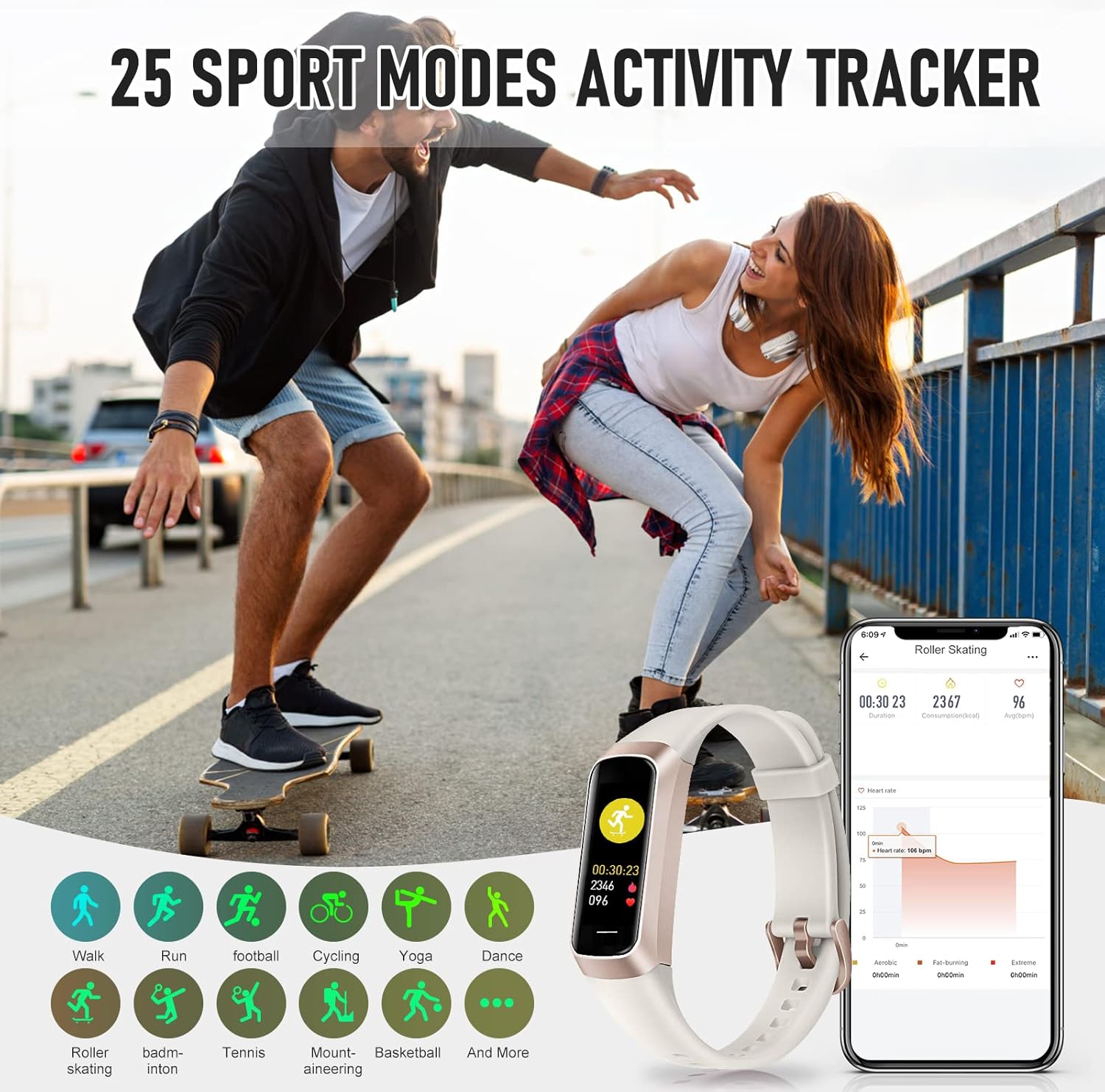 Fitness Tracker with 1.1" AMOLED Screen, 24/7 Heart Rate, SpO2 & Blood Pressure Monitor