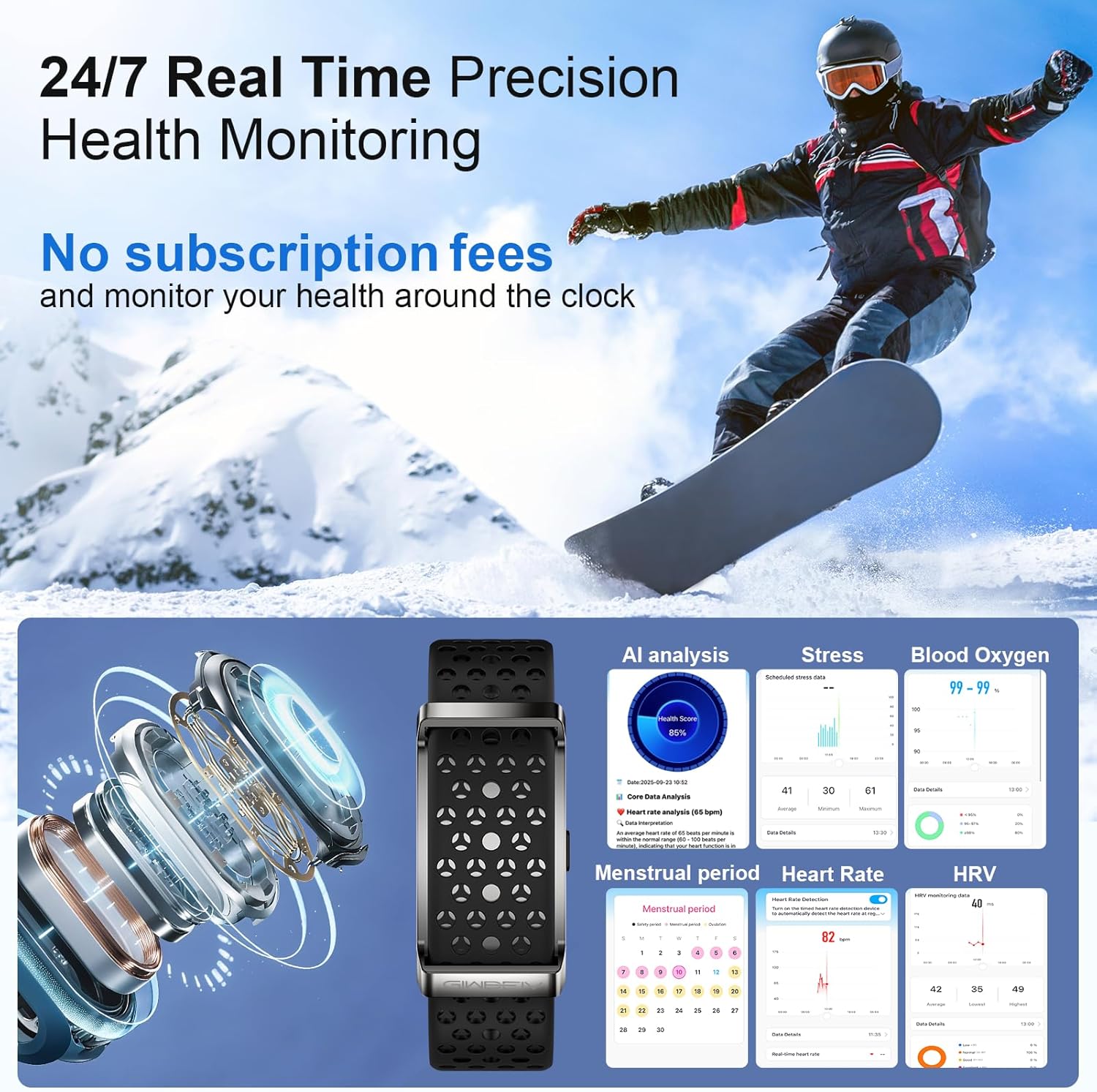 Smart Bracelet Fitness Tracker with Heart Rate, SpO2 & Sleep Monitor, 170+ Sports Modes, 2 Bands
