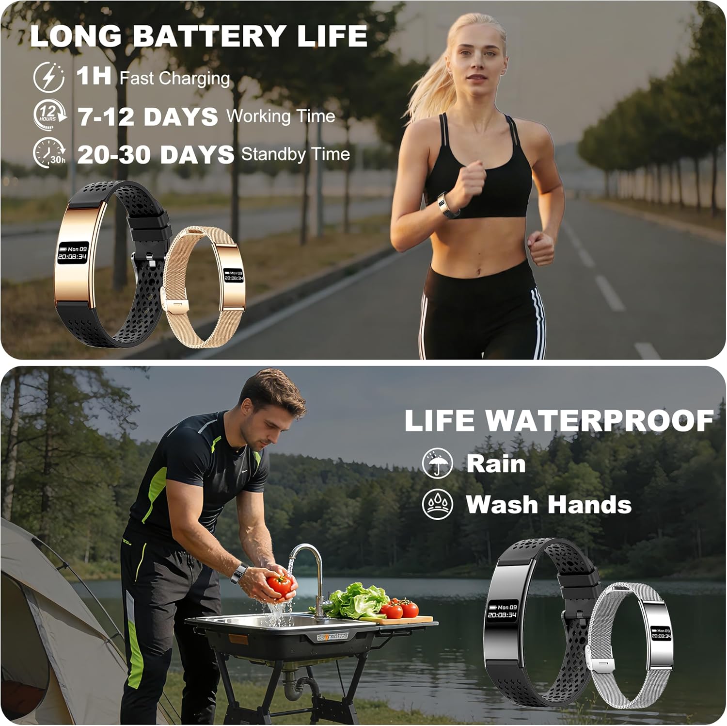 Smart Bracelet Fitness Tracker with Heart Rate, HRV, Stress & Sleep Monitor, 2 Bands