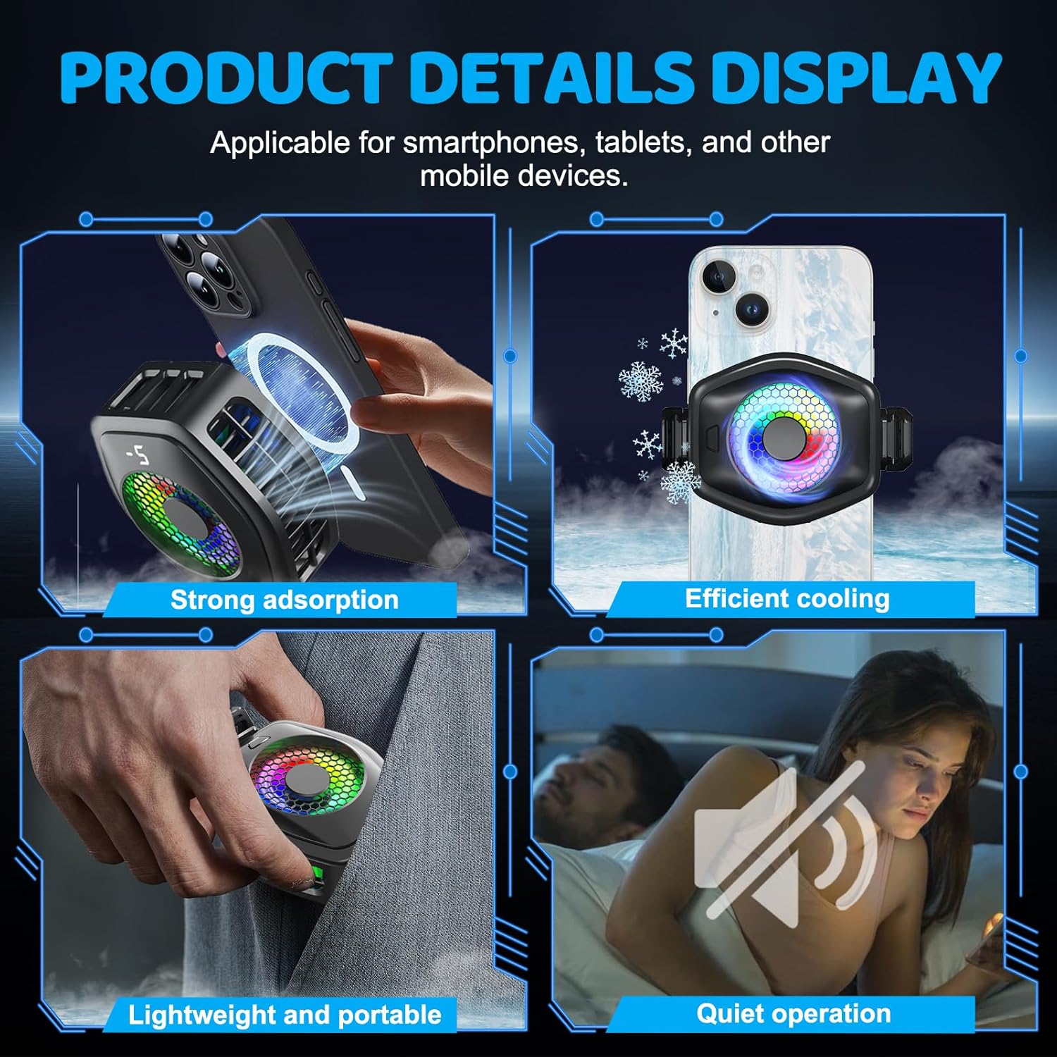 2-in-1 Clip-On Magnetic Phone Cooler Semiconductor Cooling Fan for iPhone Android iPad Gaming Streaming