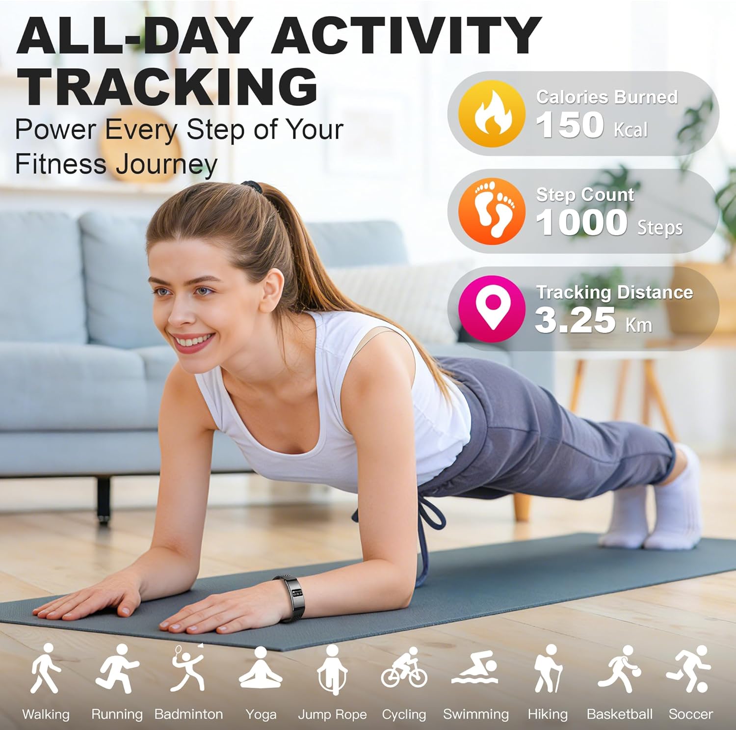 Smart Bracelet Fitness Tracker with Heart Rate, HRV, Stress & Sleep Monitor, 2 Bands