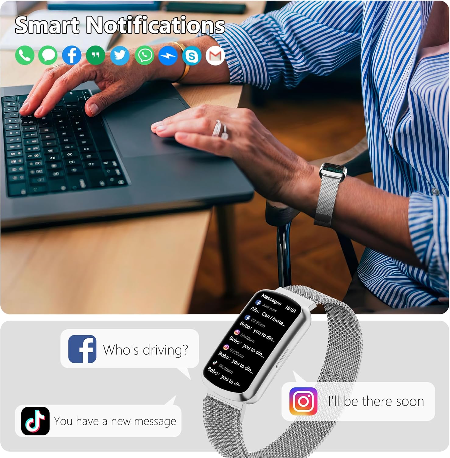 Fitness Tracker Smart Watch with Heart Rate, Blood Pressure & SpO2 Monitor, 120 Sport Modes