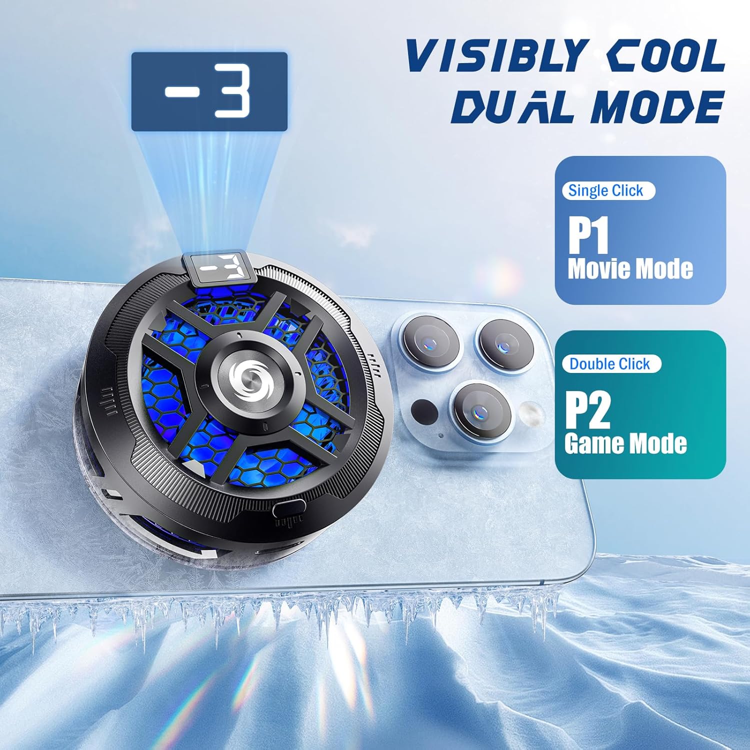 Magnetic Semiconductor Phone Cooler with Temp Display Dual Mode for iPhone MagSafe Android Gaming