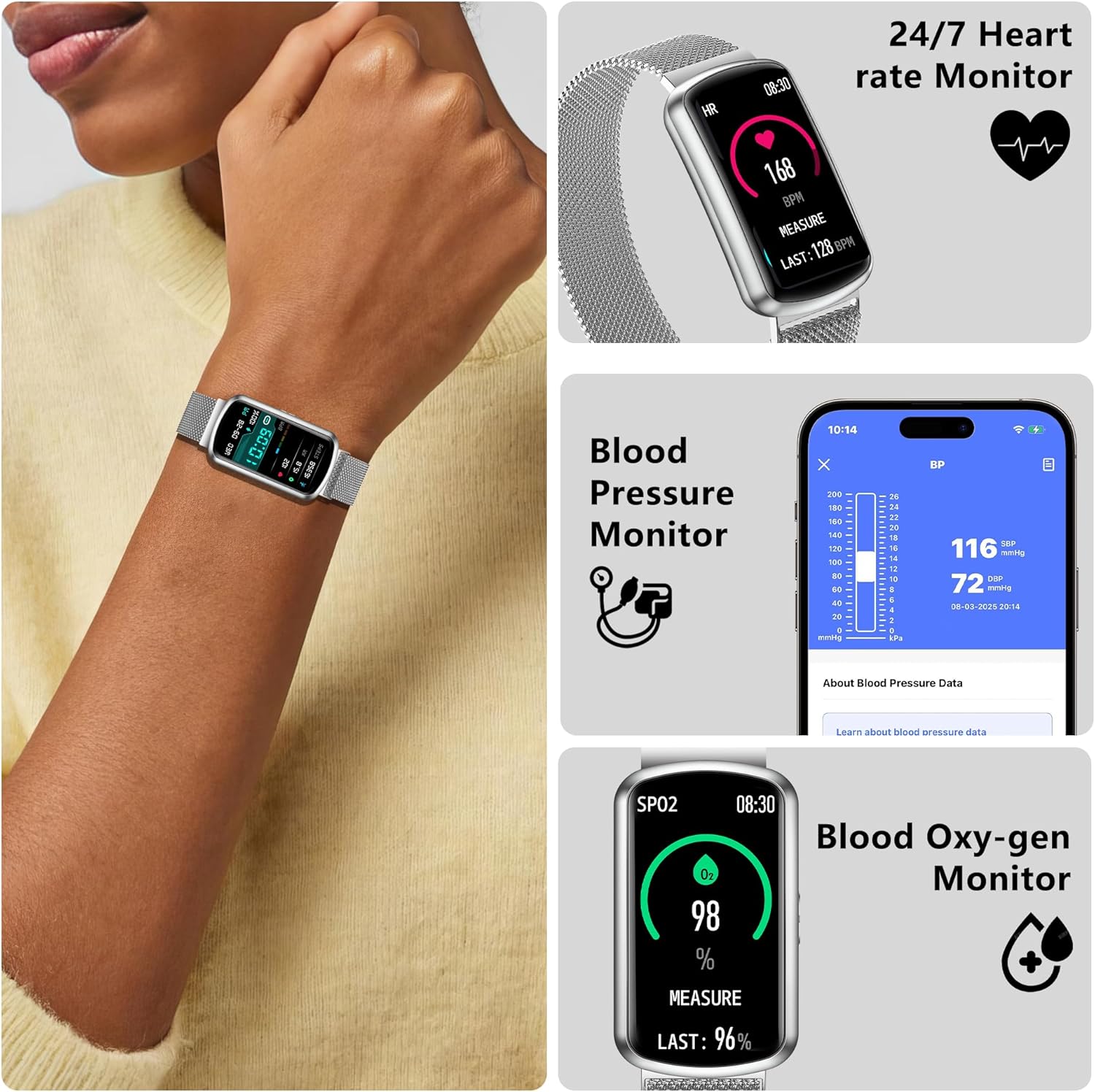 Fitness Tracker Smart Watch with Heart Rate, Blood Pressure & SpO2 Monitor, 120 Sport Modes
